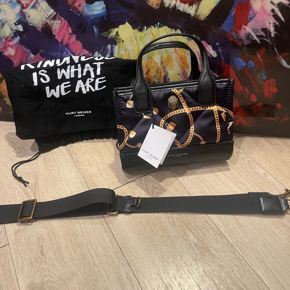 Kurt Geiger Black Handbag with Gold Chain Design
